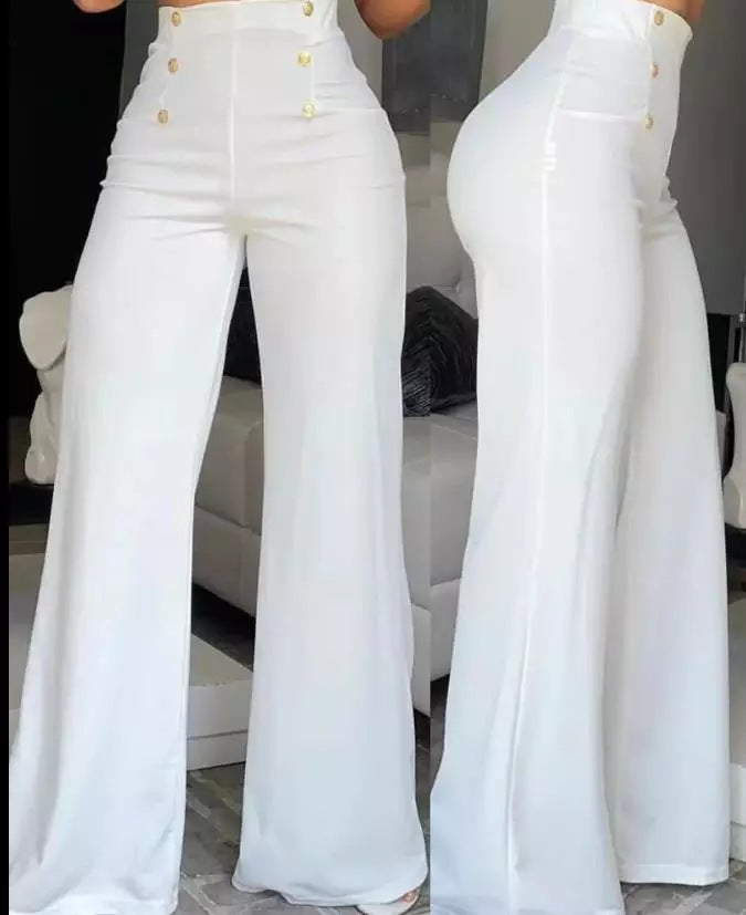 Damen elegante High-Waist Palazzohose mit Knopfdetails Stalluxe