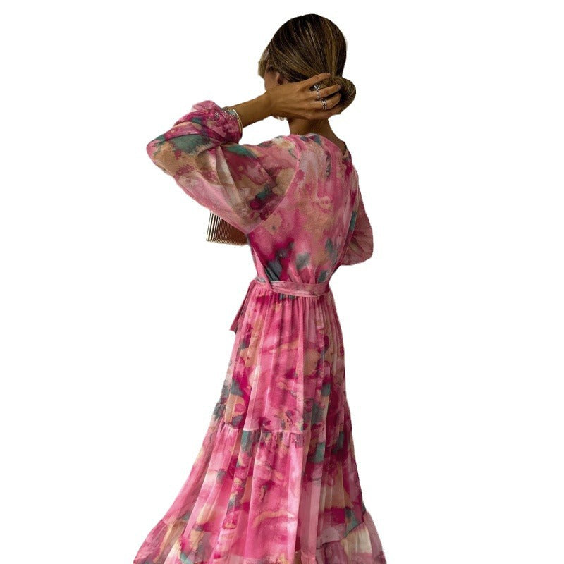 Damen Maxikleid mit floralem Design und legerem V-Ausschnitt Stalluxe