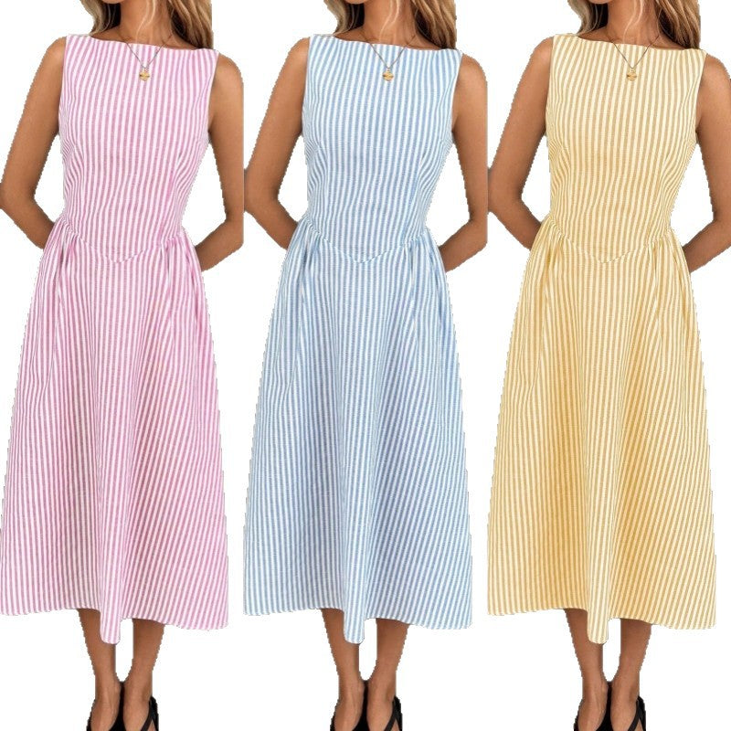 Damen Midi-Kleid mit schmalen Streifen und taillierter Silhouette Stalluxe