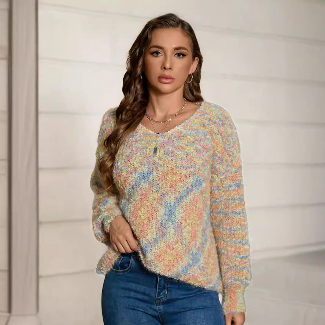 Damen Flauschiger Pullover mit buntem Muster Stalluxe