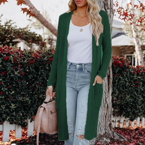Damen Langer Strickcardigan mit elegantem offenes Design und praktischen Taschen Stalluxe