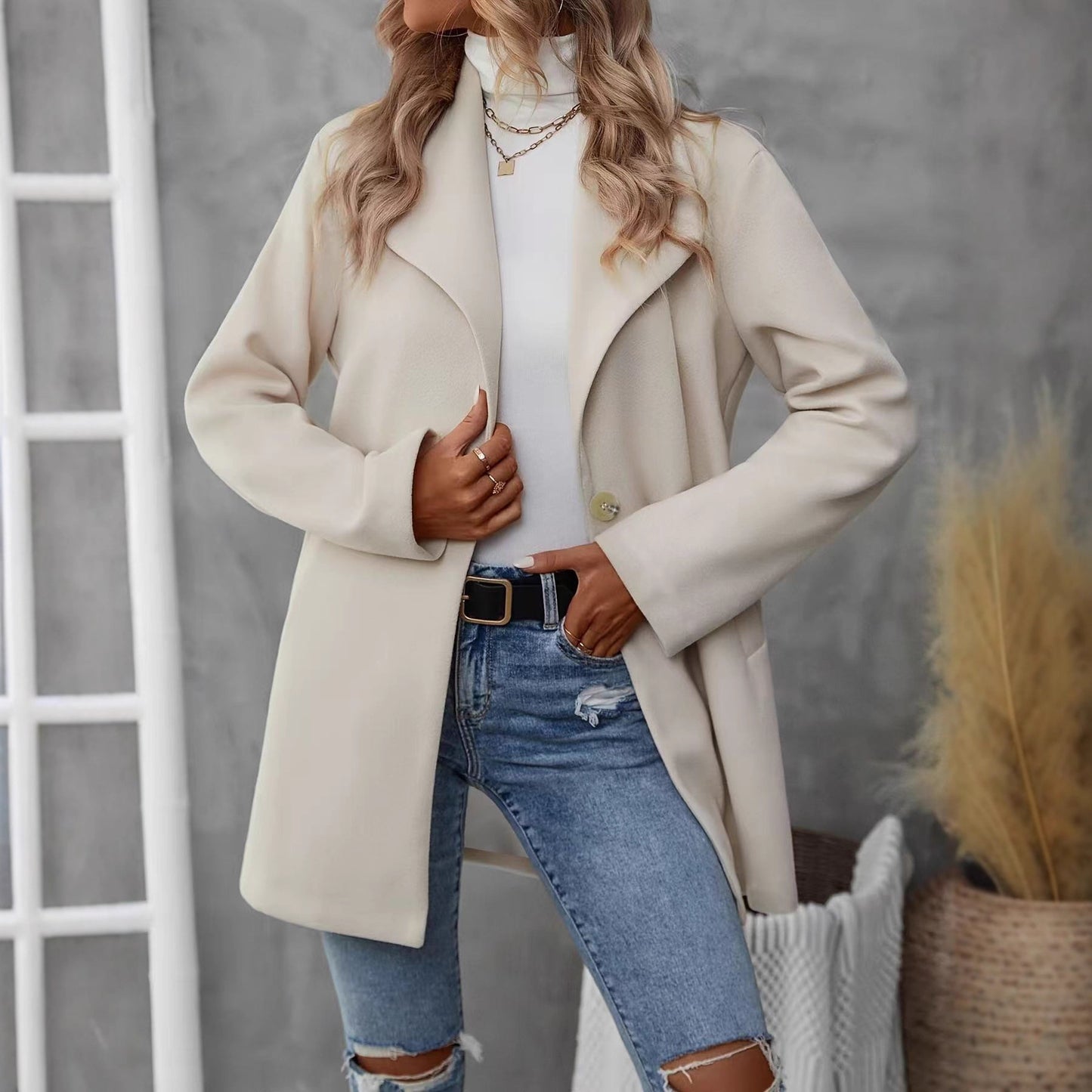 Damen eleganter Kurz-Mantel mit minimalistischer Schnittführung Stalluxe