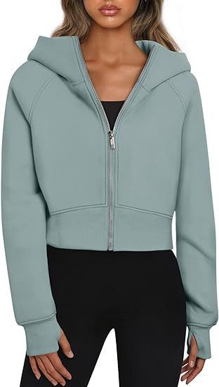 Damen Cropped Sweatjacke mit Reißverschluss und Kapuze Stalluxe