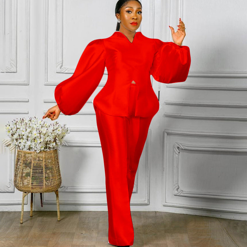 Damen Elegantes Ensemble mit voluminösen Ärmeln Stalluxe