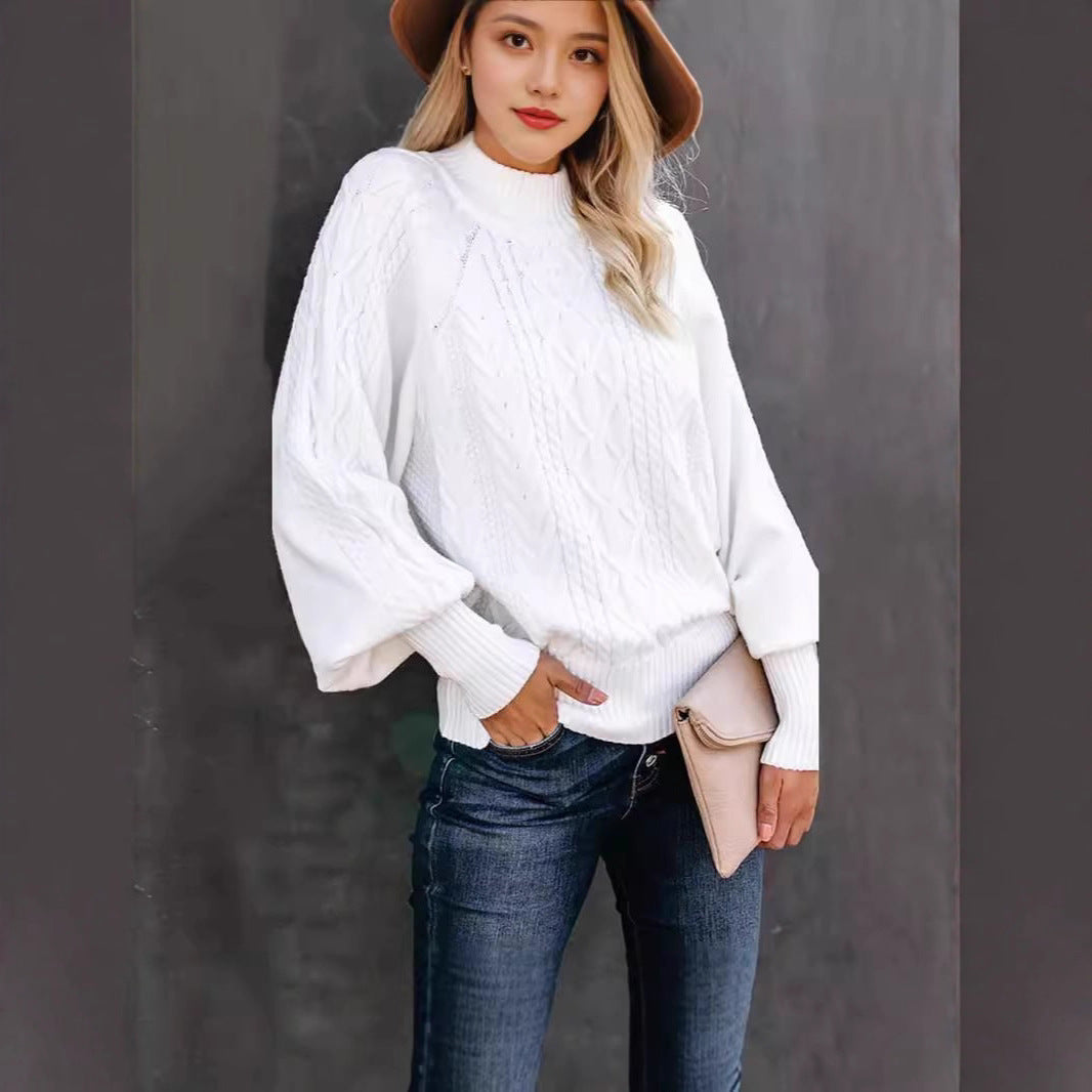 Damen Strickpullover mit hohem Kragen und volumetrischen Ärmeln Stalluxe