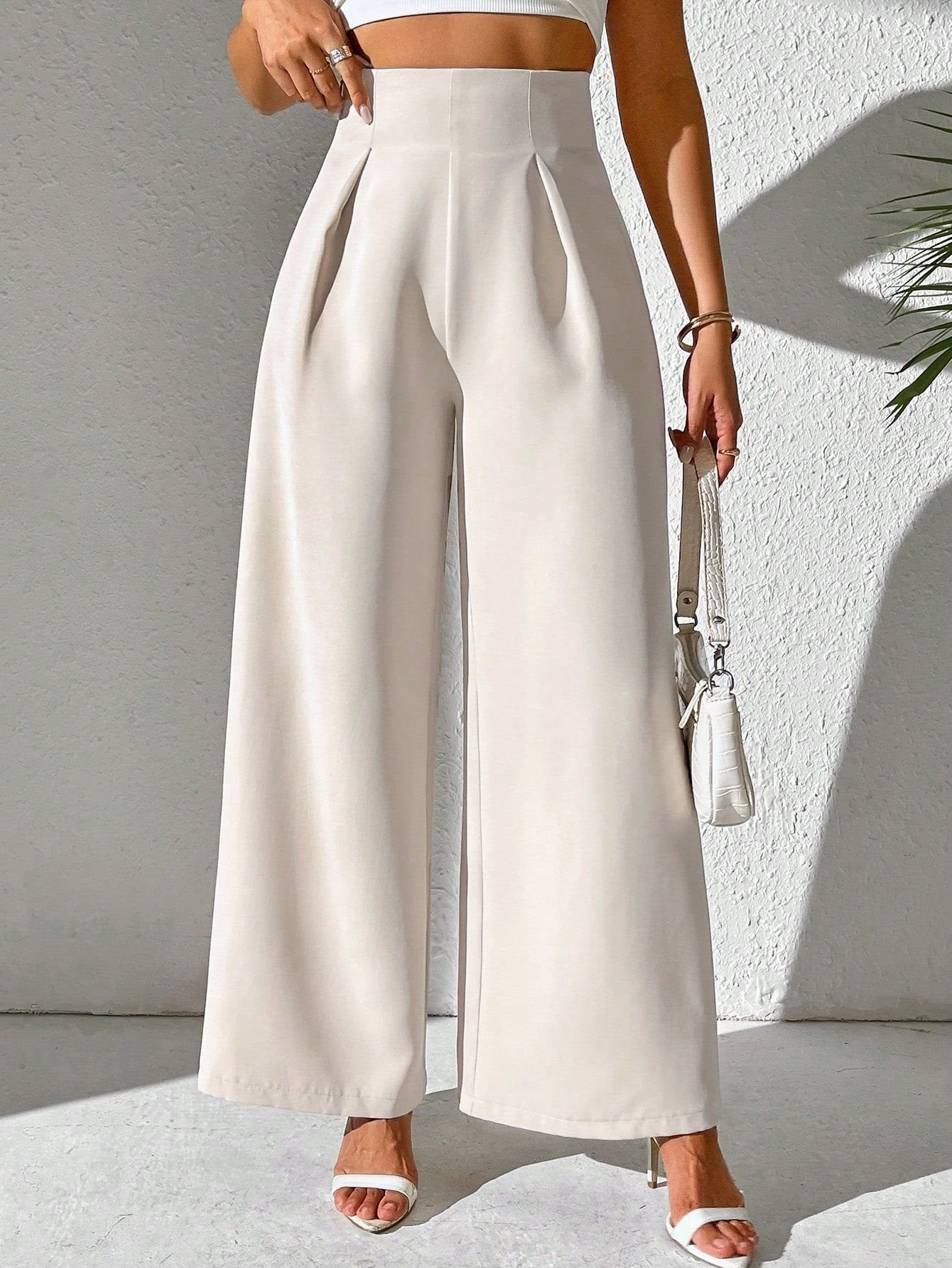 Damen Elegante High-Waist Palazzo-Hose mit Faltenfront und weitem Bein Stalluxe