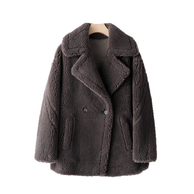 Damen kuscheliger Teddycoat mit doppelter Knopfleiste und Taschen Stalluxe