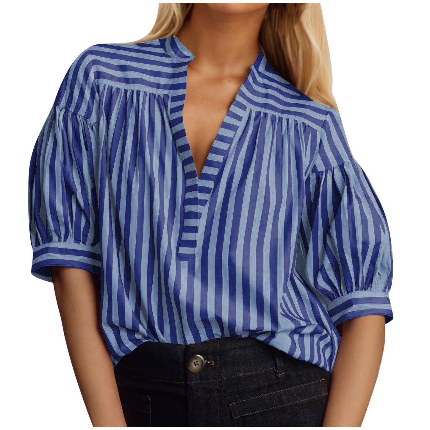 Damen Hemdblusenshirt mit Puffärmeln und gestreiftem Muster Stalluxe