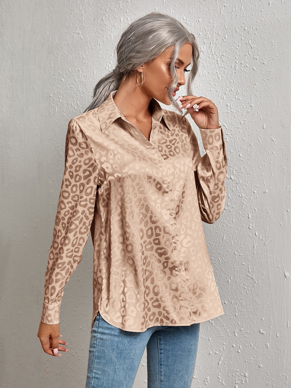 Damen elegante Hemdbluse mit modischem Leopardenmuster Stalluxe