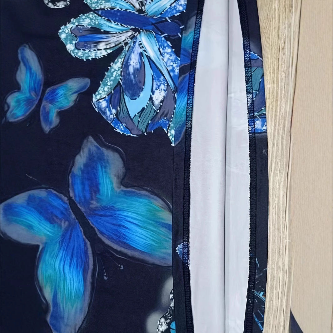 Damen Maxikleid mit schimmerndem Schmetterlingsdesign und praktischen Taschen Stalluxe