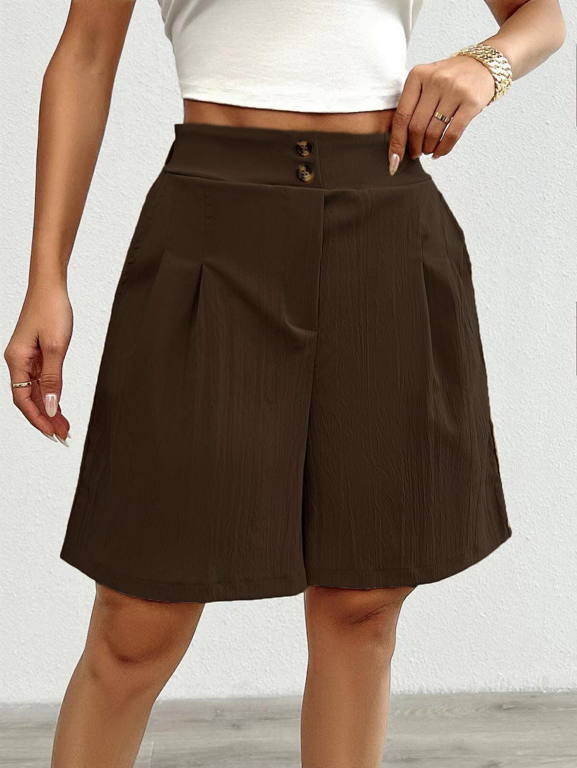 Damen Elegante Shorts mit Knopfverschluss und faltigem Design Stalluxe