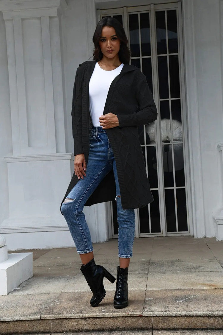 Damen Strickjacke mit Kapuze und stilvollem Zopfdesign Stalluxe Schwarz