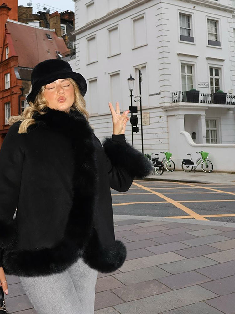 Damen Elegante Jacke mit luxuriöser Kunstpelzverzierung Stalluxe