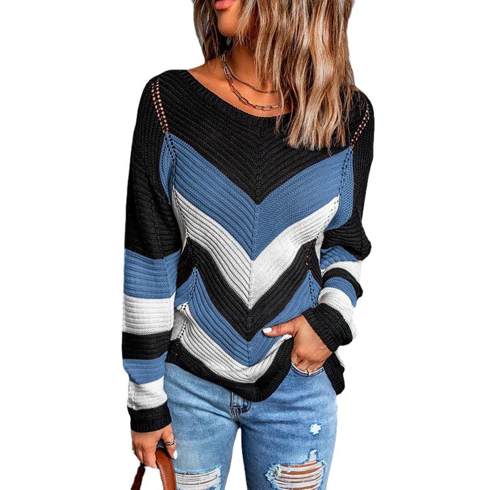 Damen Lässiger Strickpullover mit Chevron-Muster und luftigem Schnitt Stalluxe
