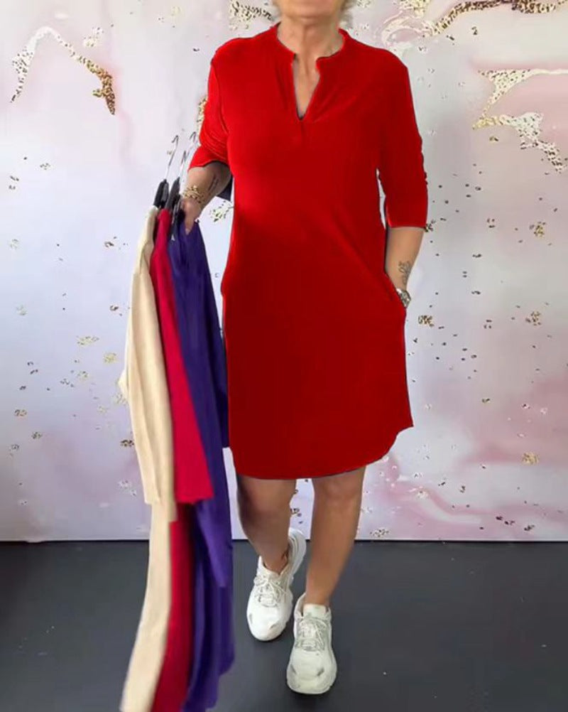 Damen Casual Tunika-Kleid mit Kurzarm und eleganter Knopfleiste Stalluxe