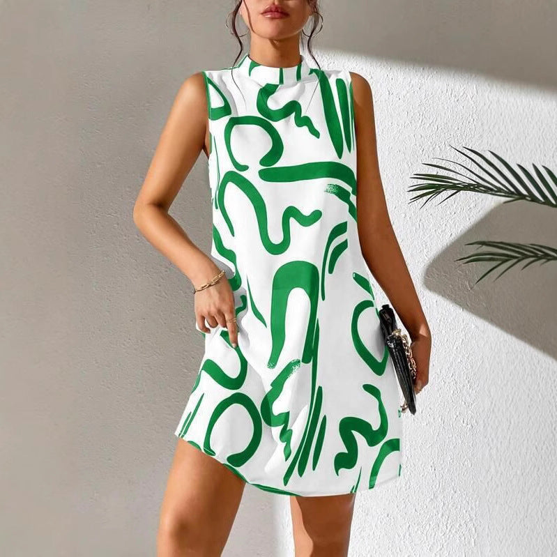 Damen A-linien Minikleid mit modernem grafischem Muster und Stehkragen Stalluxe