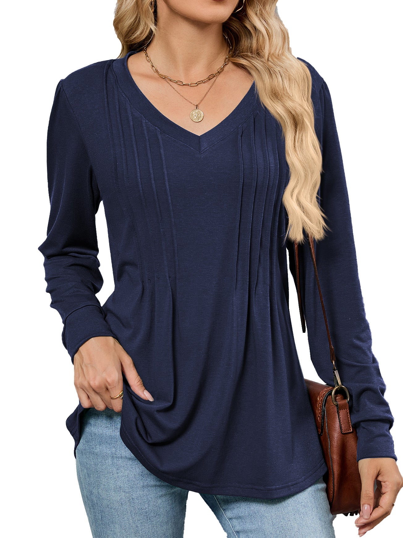 Damen Viskose Blusenshirt mit eleganten Falten und V-Ausschnitt Stalluxe
