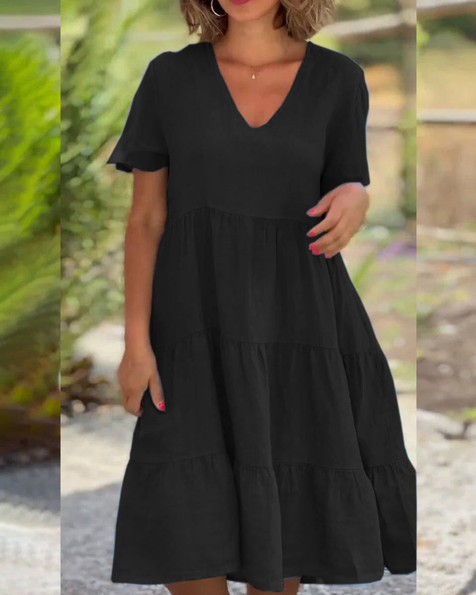 Damen V-Ausschnitt Volantkleid aus leichter Baumwolle Stalluxe