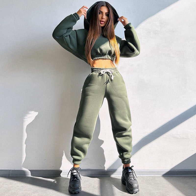 Damen trendiges Sweat-Set mit cropped Oberteil und elastischem Bund Stalluxe