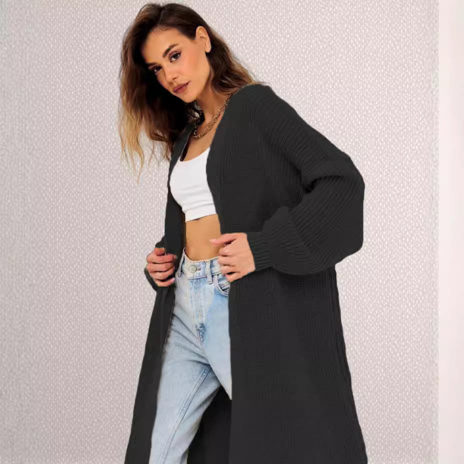 Damen Langer gestrickter Cardigan mit lässigem Schnitt und strukturierter Textur Stalluxe