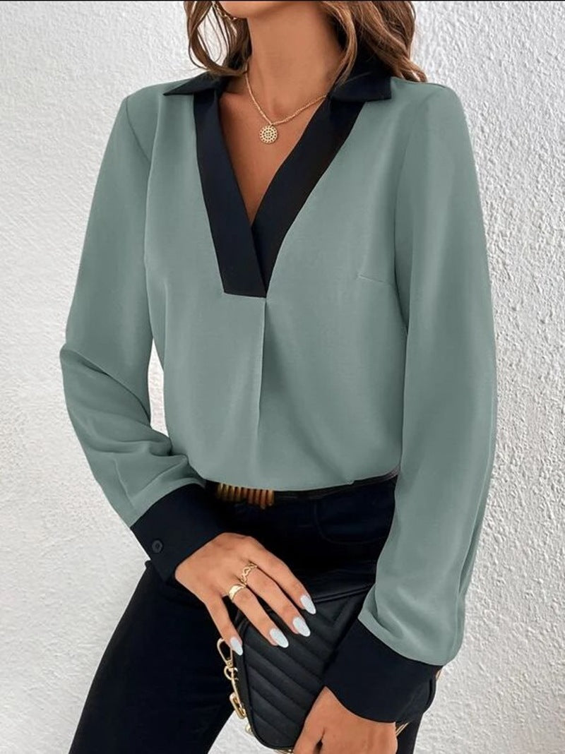 Damen Elegante Bluse mit kontrastierendem Kragen Stalluxe