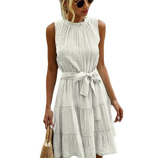 Damen luftiges Sommerkleid mit tailliertem Bund und Rüschendetails Stalluxe
