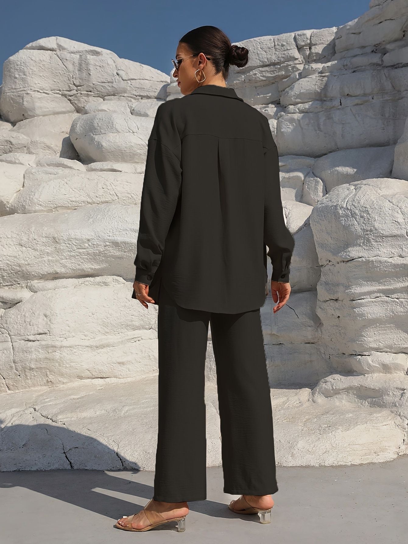 Damen elegantes und lässiges Leinen-Loungewear-Set mit lockerer Passform Stalluxe