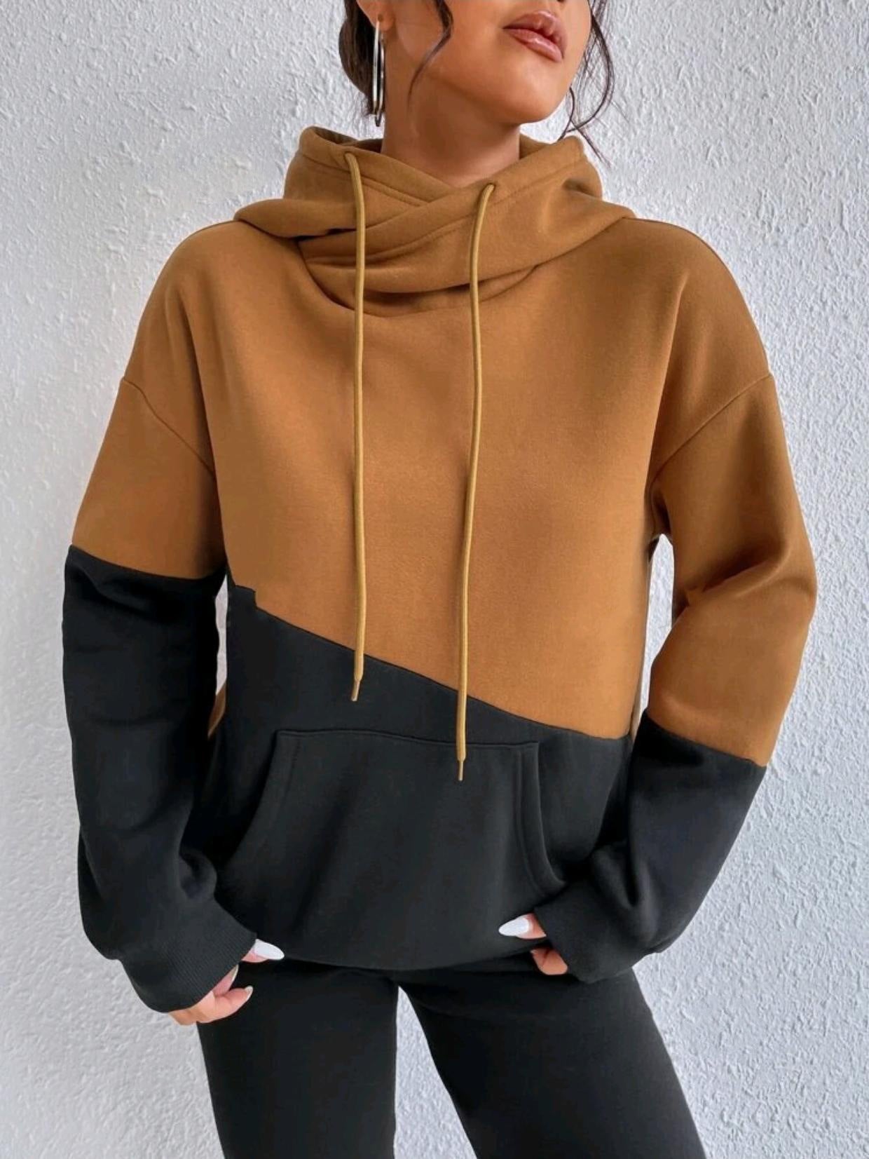 Damen gemütlicher Hoodie mit asymmetrischem Farbblockdesign Stalluxe