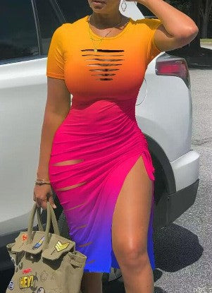 Damen figurbetontes Schlitzkleid mit Cut-Out-Details und Raffungen Stalluxe
