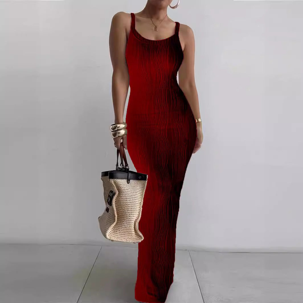 Damen Elegantes Maxikleid mit Rippstruktur und schmalen Trägern Stalluxe