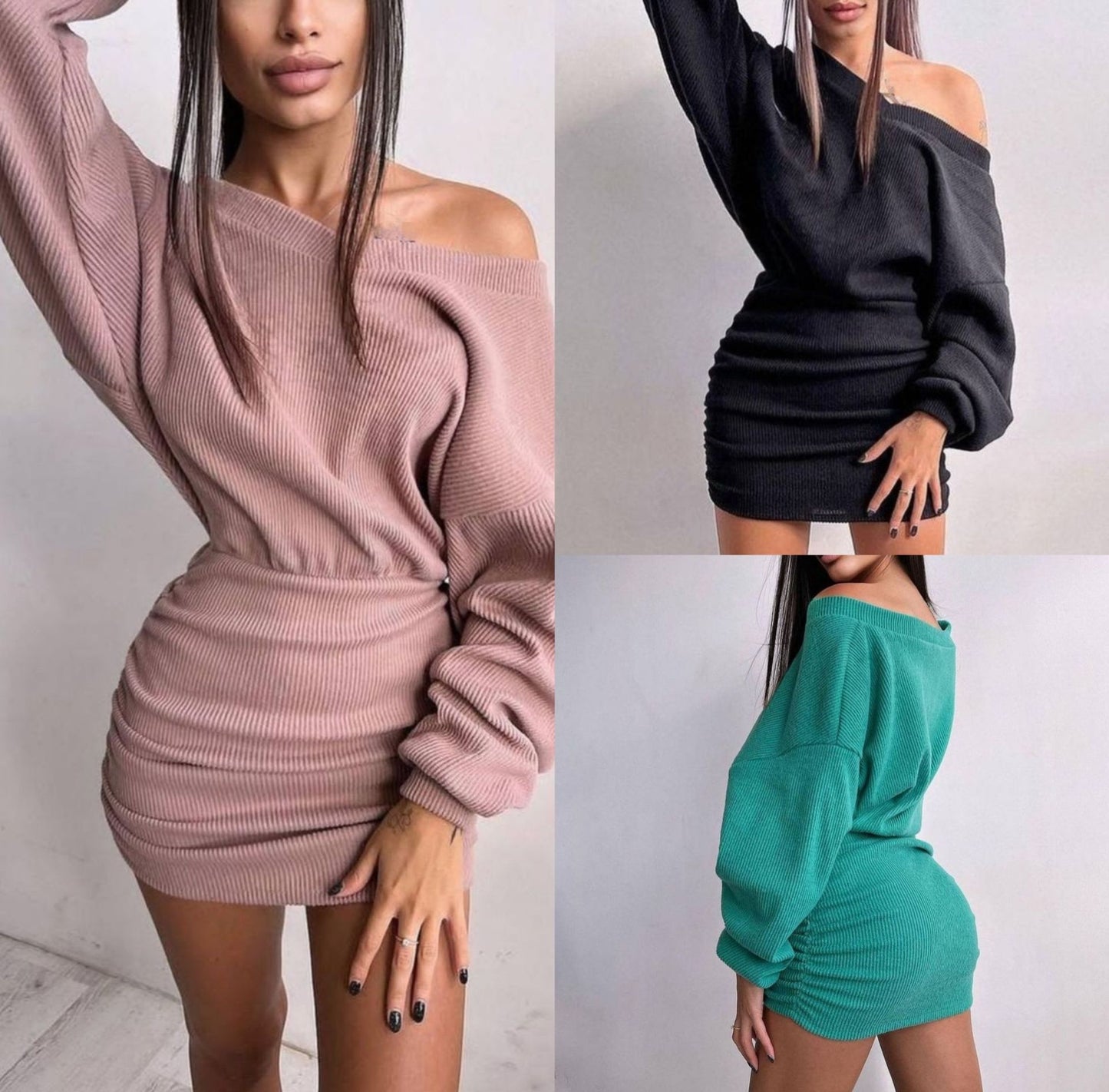 Damen Minikleid mit asymmetrischem Design und weitem Kragen Stalluxe