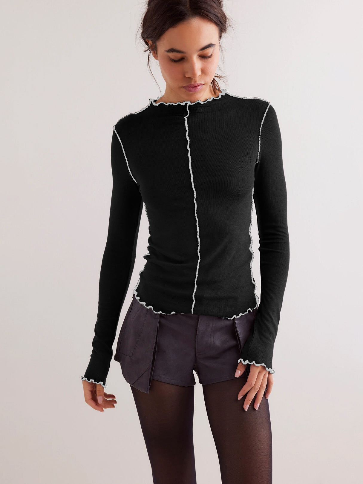Damen Langarmshirt mit modischen Rüschendetails und feiner Rippstruktur Stalluxe