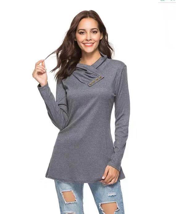 Damen Kuscheliger Langarm-Pullover mit modernem Stehkragen und dekorativen Knopfdetails Stalluxe