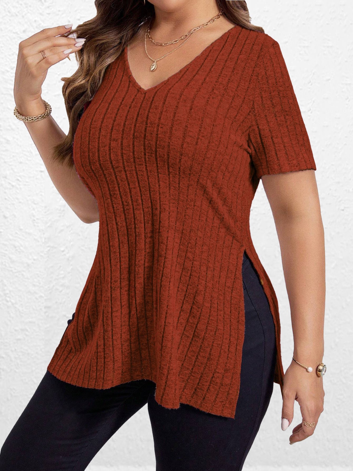 Women's Textured V-Neck Tunic Top Stalluxe
