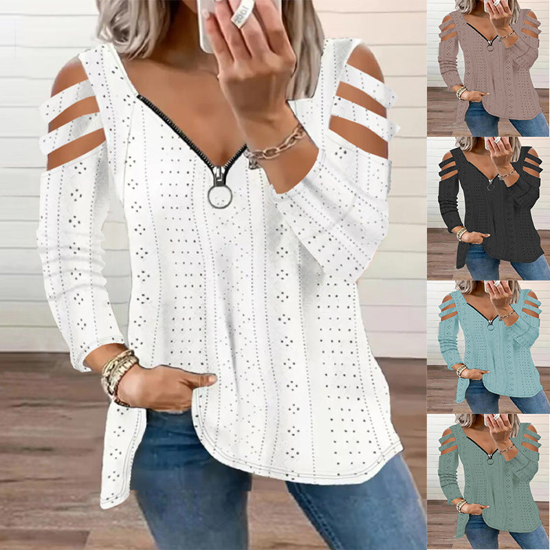 Damen modisches Oberteil mit Cut-Out-Ärmeln und tiefem V-Ausschnitt Stalluxe