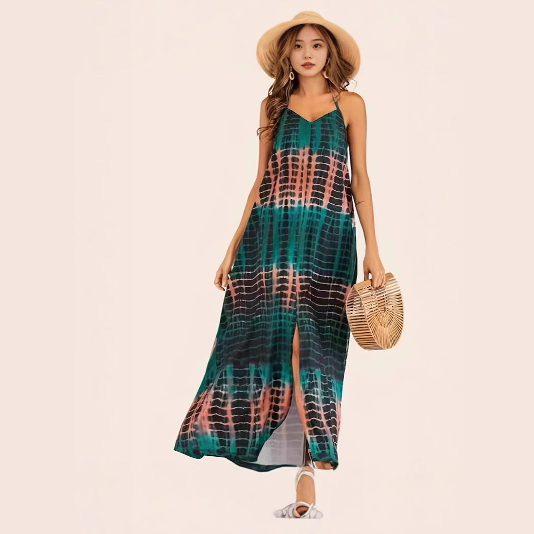 Damen Maxikleid mit tiefem V-Ausschnitt und seitlichem Schlitz Stalluxe