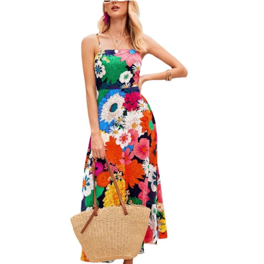 Damen Maxikleid mit floralem Musterschnitt und eleganter A-Linie Stalluxe