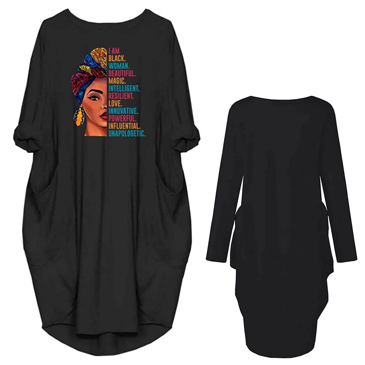 Damen Kleid mit lässigem Schnitt und kreativen Motiv und praktischen Taschen Stalluxe