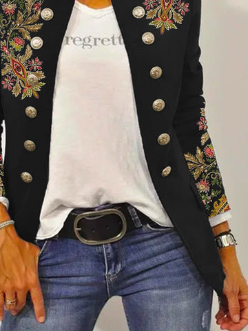 Damen Elegante Blazerjacke mit floralem Stickdesign und kontrastierenden Knöpfen Stalluxe