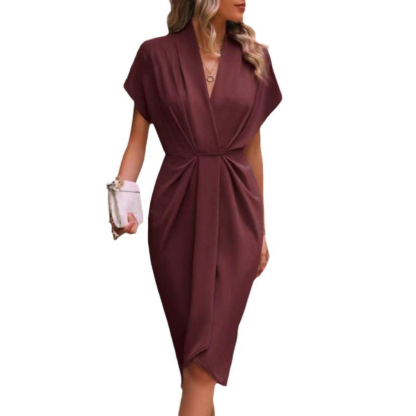 Damen elegantes Wickelkleid mit besonderem Drapierungsdesign Stalluxe