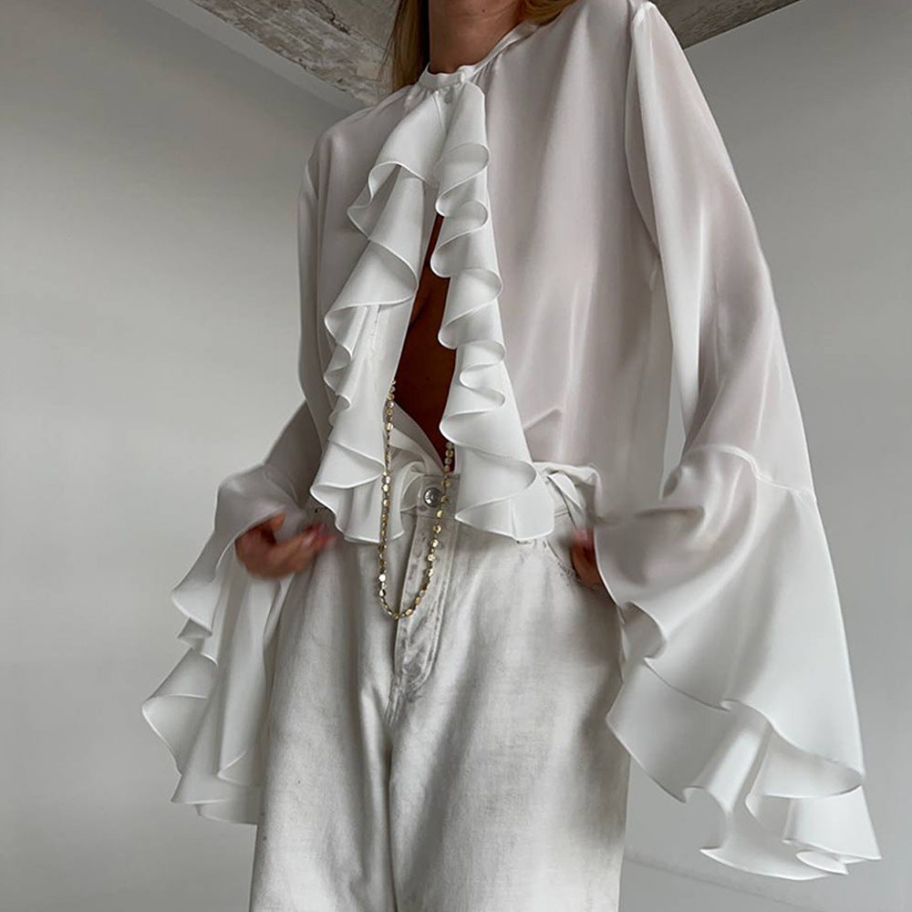 Damen Rüschenshirt mit weit ausgestellten Ärmeln Stalluxe