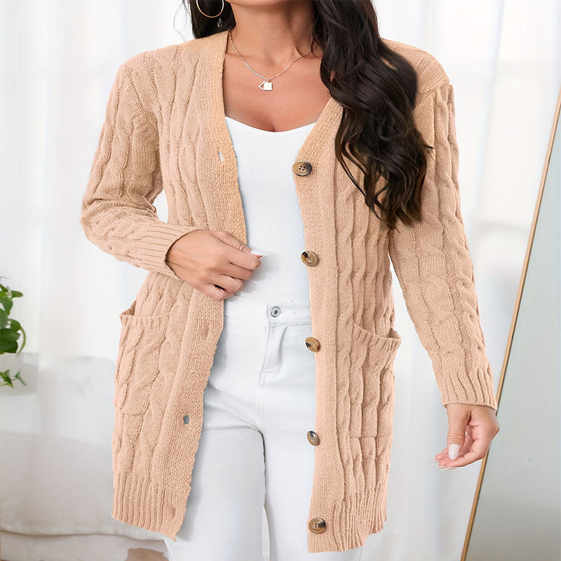 Damen Langstrickcardigan mit Zopfmuster und praktischen Taschen Stalluxe
