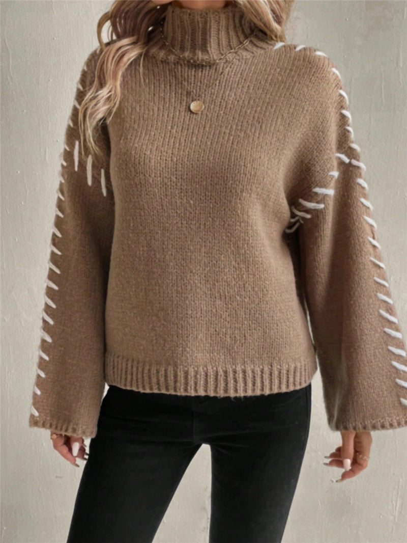Damen Strickpullover mit breiten Ärmeln und hohem Kragen Stalluxe