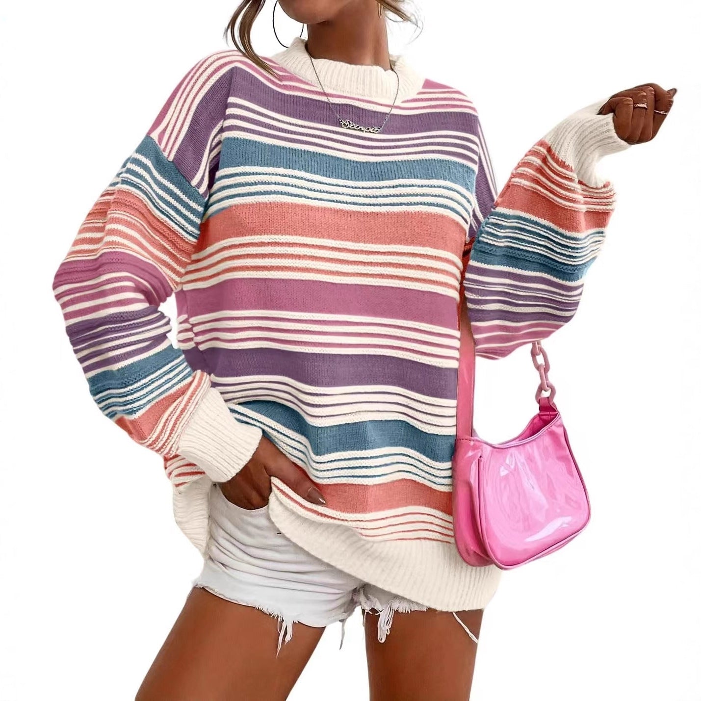 Damen gestreifter Oversize-Pullover mit Rundhalsausschnitt und lässiger Passform Stalluxe
