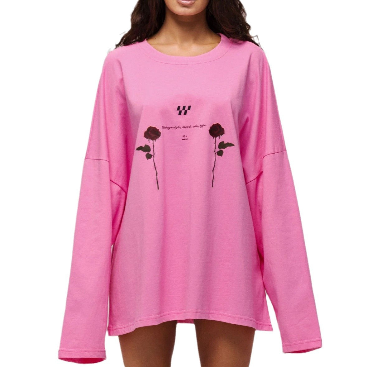 Damen Oversized Langarm-T-Shirt mit floralen Grafikdetails Stalluxe