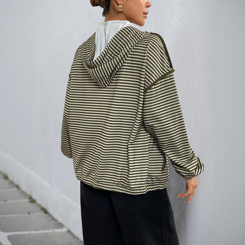 Damen lässige Jacke mit Reißverschluss und Streifenmuster Stalluxe