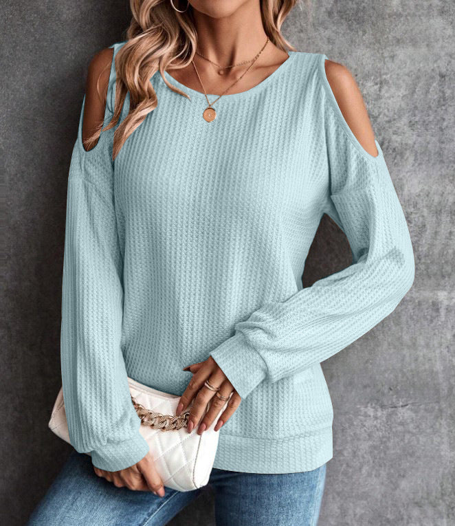 Women's Cold-Shoulder Waffle Knit Top Stalluxe