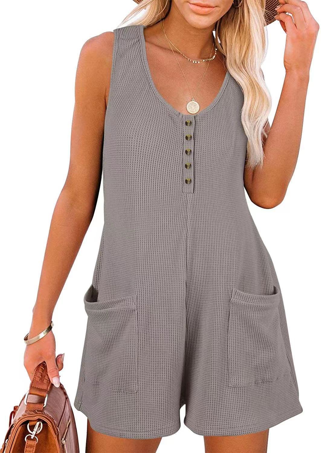 Damen lässiger Kurz-Jumpsuit mit Knopfleiste und Taschen Stalluxe