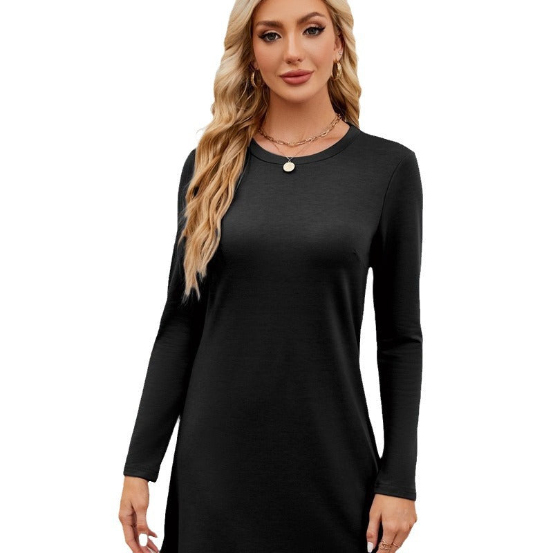 Damen lässiges Jersey-Kleid mit langem Arm und Rundhalsausschnitt Stalluxe