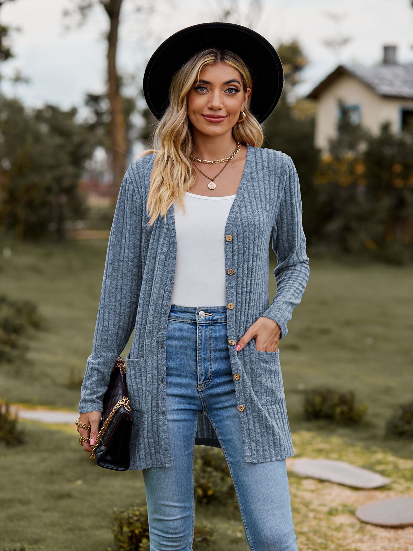 Damen Strickjacke mit strukturiertem Muster und praktischen Taschen Stalluxe 1753970709